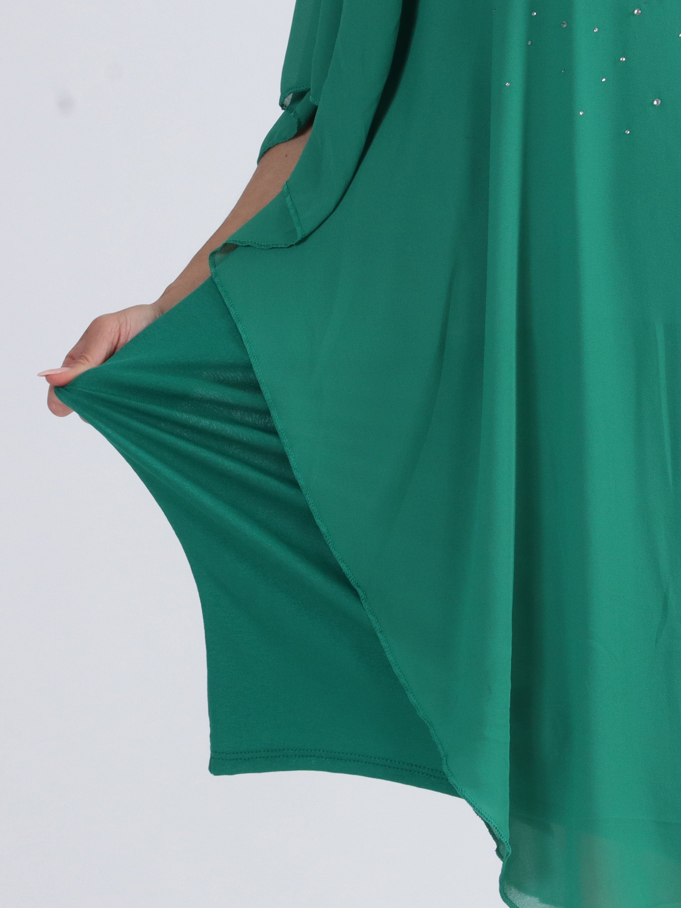 Kenya Crystal - Plus size tunikakjole med chiffonlag og similisten